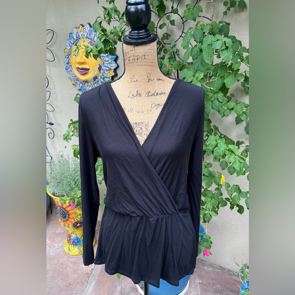 White House Black Market Faux Wrap Long Sleeve Blouse